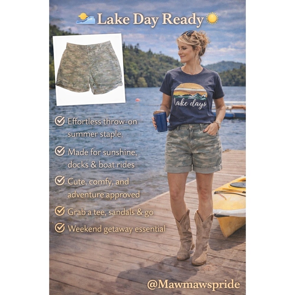 LAKE DAY BONFIRE NIGHTS CAMO UTILITY JEAN SHORTS Falls Creek Size 6